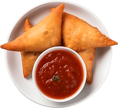 samosa near ketchup in a transparent background png
