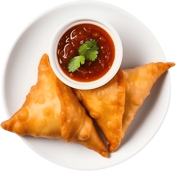 samosa near ketchup in a transparent background png