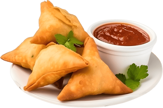 samosa near ketchup in a transparent background png