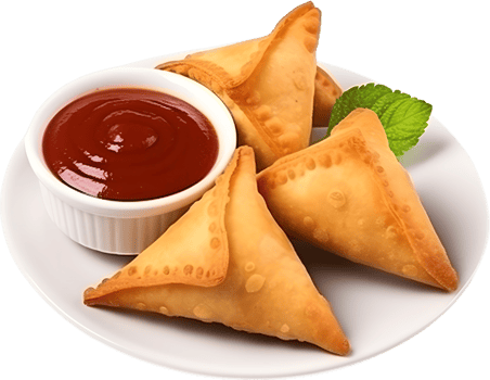 samosa near ketchup in a transparent background png