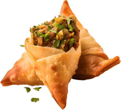 samosa near ketchup in a transparent background png
