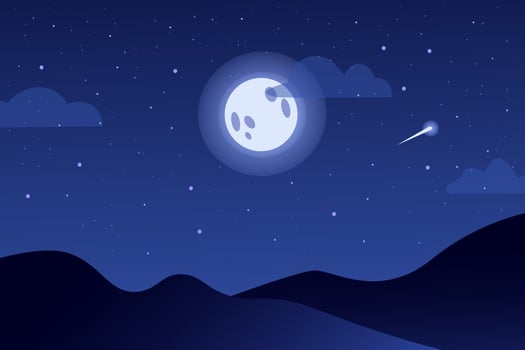 night starry sky with big full moon and mountains silhouette vector