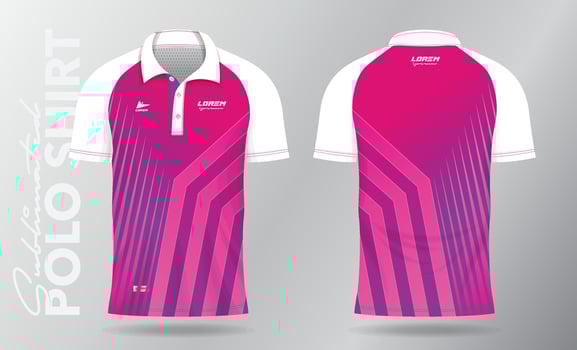 pink and purple jersey polo shirt mockup template design for badminton, tennis, soccer, football or sport uniform in front view and back view. vector