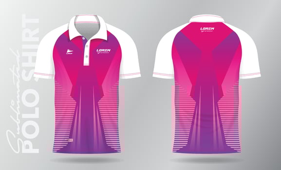 pink and purple jersey polo shirt mockup template design for badminton, tennis, soccer, football or sport uniform in front view and back view. vector