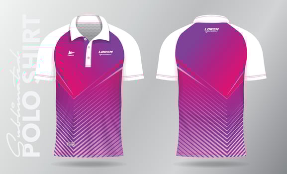 pink and purple jersey polo shirt mockup template design for badminton, tennis, soccer, football or sport uniform in front view and back view. vector
