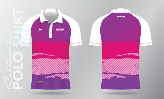 pink and purple jersey polo shirt mockup template design for badminton, tennis, soccer, football or sport uniform in front view and back view. vector