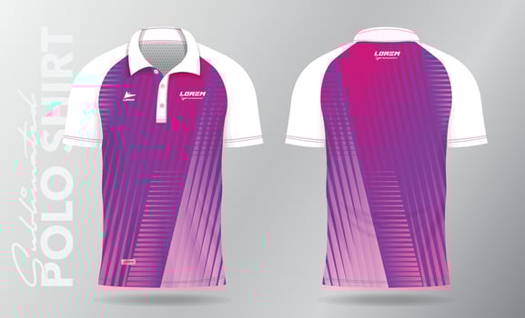 pink and purple jersey polo shirt mockup template design for badminton, tennis, soccer, football or sport uniform in front view and back view. vector
