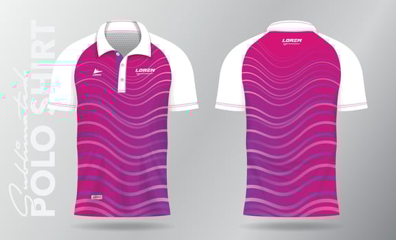 pink and purple jersey polo shirt mockup template design for badminton, tennis, soccer, football or sport uniform in front view and back view. vector