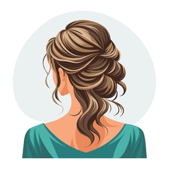 Young woman's hairstyle, back view. Women's haircut. Beauty and fashion. Illustration, poster, clipart vector