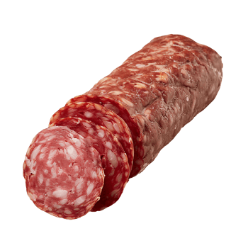 A close-up of sliced salami, a type of dry cured sausage, isolated on a background png