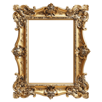 Old design picture frame floral design golden color transparent background png