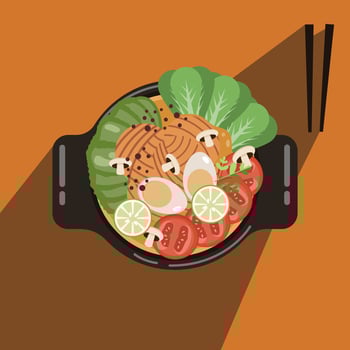 Hot plate noodle soup food vector
