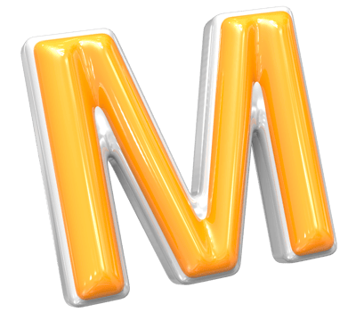 3D Rendering Of Font M With White And Yellow Color png
