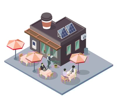 Open air or sidewalk city cafe, isometric illustration vector