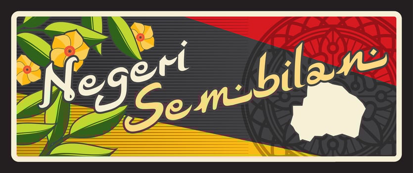 Negeri Sembilan state, retro travel plate vector