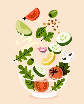 Salad in vegetable bowl. Fresh and healthy food. Vegetarian nutrition. vector