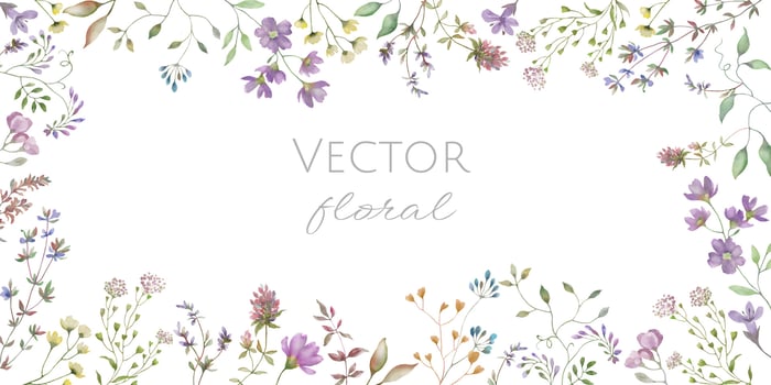 Watercolor floral frame. Hand drawn illustration isolated on white background. vector