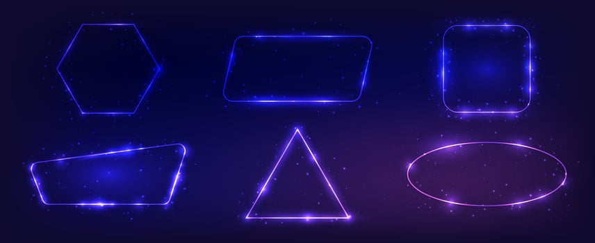 Set of six neon frames with shining effects vector