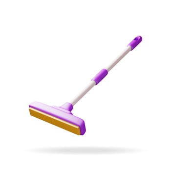 3d floor cleaning mop with plastic handle isolated. Render home mop tool icon. House cleaning equipment. Household accessories. vector