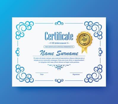 Blue achievement certificate best award diploma vector