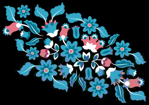 Mexican embroidery flower composition on black vector