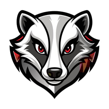 A cartoon illustration of a badgers head, featuring red accents and a bold, stylized design. vector