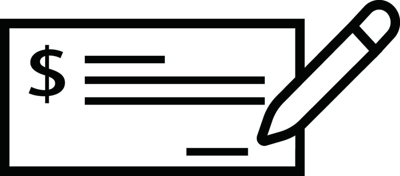 Payment check icon in line style. for apps or website bank cheque symbol. paycheck sign in black Bank Check related glyph icon. Isolated on vector