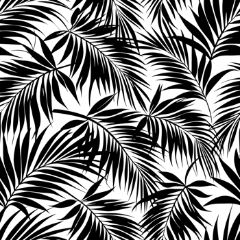A black design portrays a dense array of tropical palm leaves png
