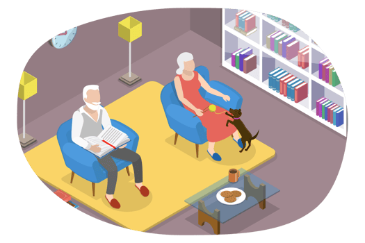 3D Isometric Flat Conceptual Illustration of Seniors Relaxing At Home png