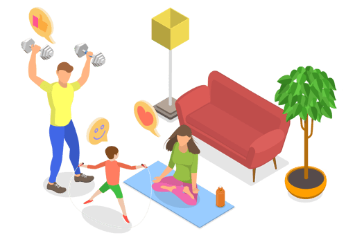 3D Isometric Flat Conceptual Illustration of Family Fitness as Home png
