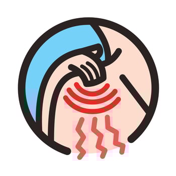 Shoulder muscle pain colored icon illustration with outline isolated on square white background. Simple flat cartoon art styled drawing. vector