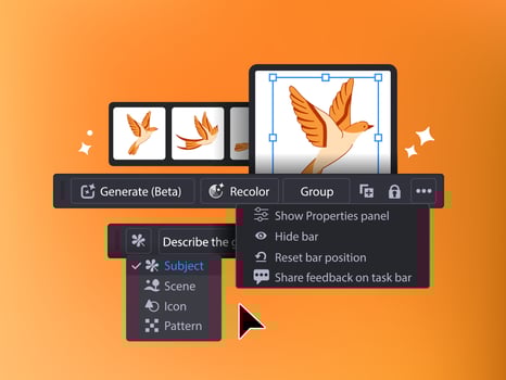 and simple Text Prompts in Program for graphics. Illustration of Contextual Task Bar vector
