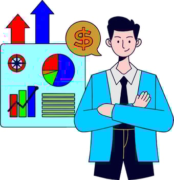 businessman with graphs and money vector