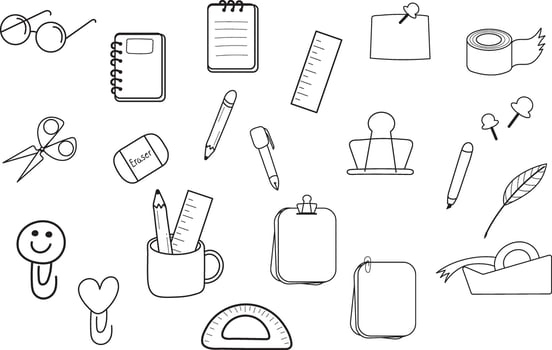 stationery hand drawn doodle study work line vector