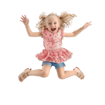 A little girl jumping in the air on a transparent background png
