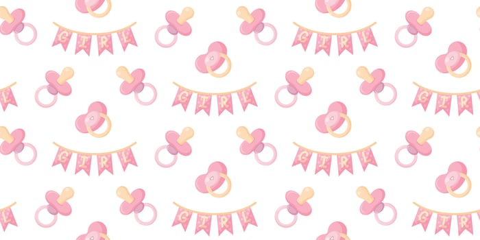 Seamless pattern with baby pacifier. Delicate background for packaging, diapers, bed linen, wallpaper, cards. Horizontal illustration. vector