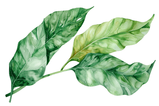 Watercolor Illustration of Various Green Leaves. png
