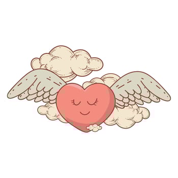 Heart with wings - hand-drawn cartoon illustration vector