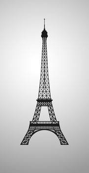 Eiffel tower digital image. Realistic silhouette. Symbol of Paris city. Isolated design. Black and white style vector
