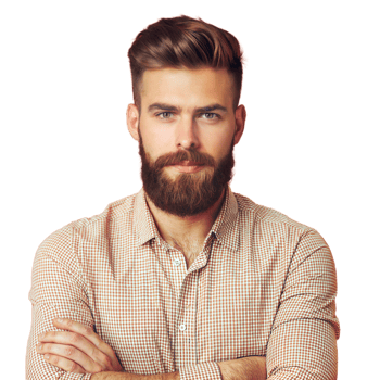 Confident bearded man in checkered shirt on transparent background png