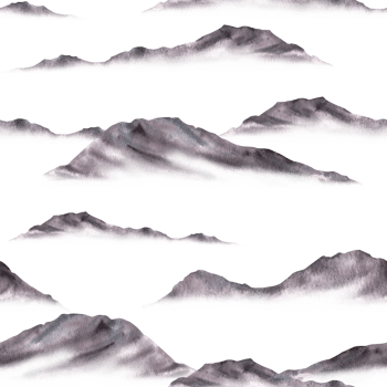 Mountains silhouettes, ranges, peaks, hills, hilly terrain. Landscape monochrome seamless pattern. Hand drawn watercolor illustration. Nature eco concept for fabric, wallpaper on Isolated background png
