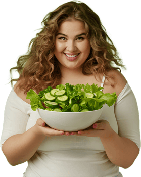 a woman holding a bowl of salad png