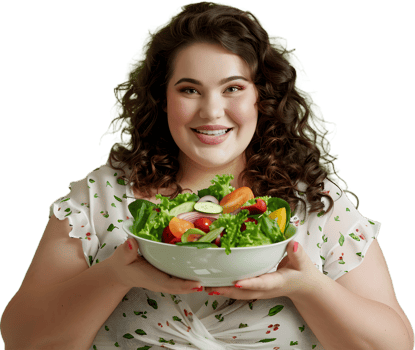 a woman holding a bowl of salad png