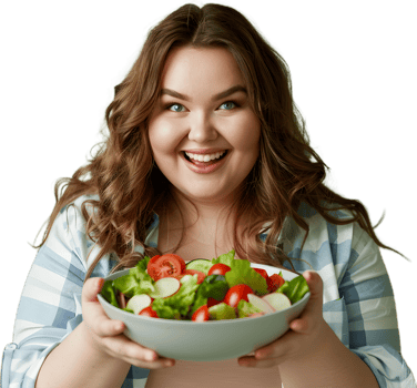 a woman holding a bowl of salad png