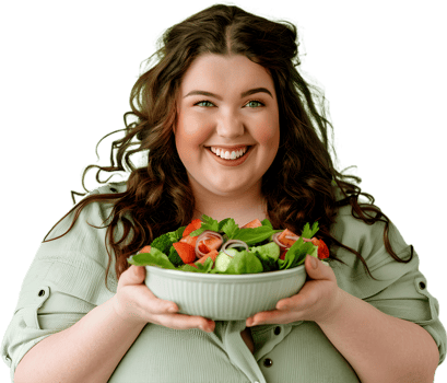 a woman holding a bowl of salad png
