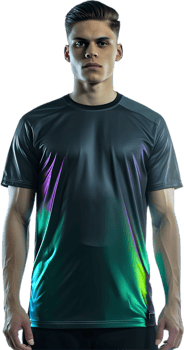 a man wearing a black t - shirt with rainbow colored stripes png
