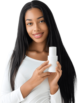 beautiful african american woman holding a bottle of cream png
