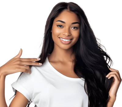 beautiful african american woman posing with her hand on her chest png