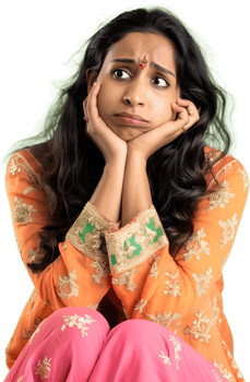 woman sitting on the floor with her hands on her head png