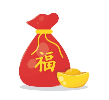 Angpao bag. Chinese new year with red envelope and gold money vector